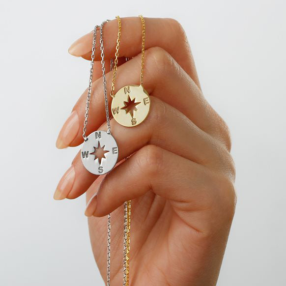 Compass Necklace North Star Charm Silver Jewelry Gift - J F W
