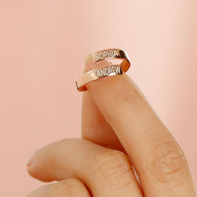 Engraved Couple Names Ring Rose Gold Jewelry - J F W