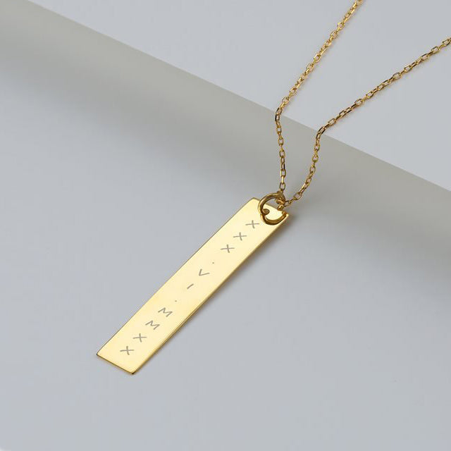 Date Bar with Roman Numerals Gold Finish Necklace - J F W