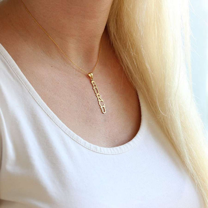 Vertical Name Pendant Yellow Gold Personalized Chain - J F W