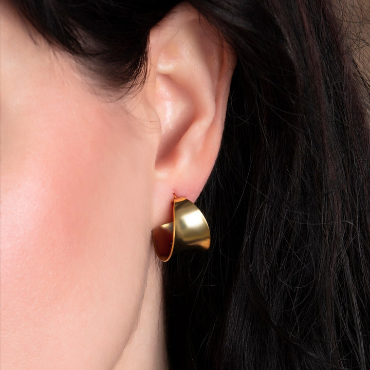 Wide Half Hoop Earrings Gold Vermeil Curved Studs - J F W
